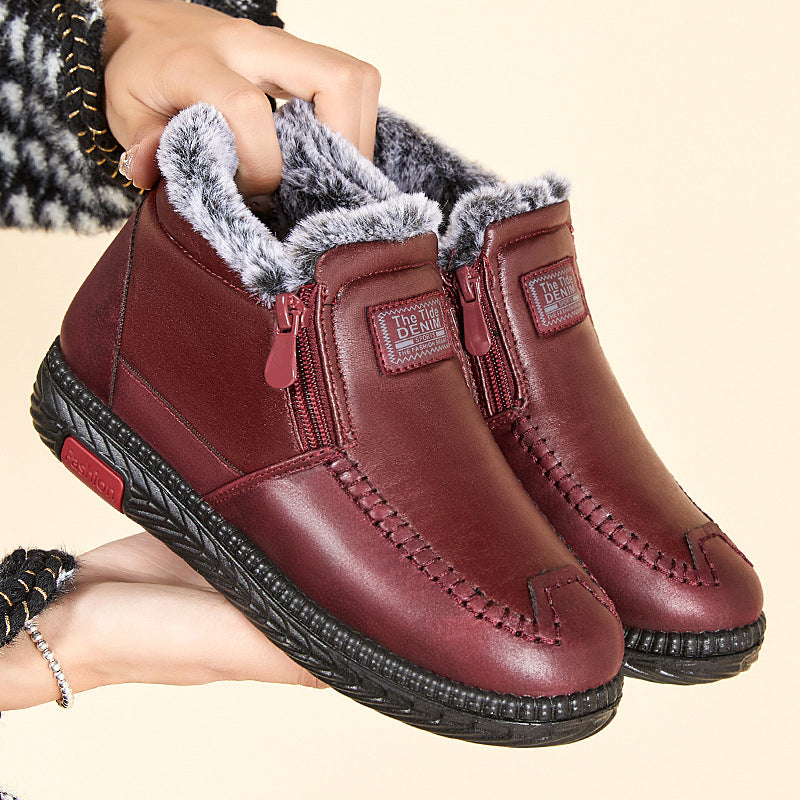 Women's Waterproof Non-slip Cotton Leather Boots