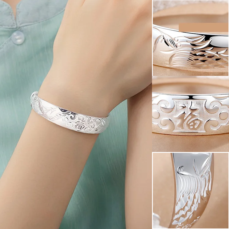 Silver Dragon and Phoenix Bracelet