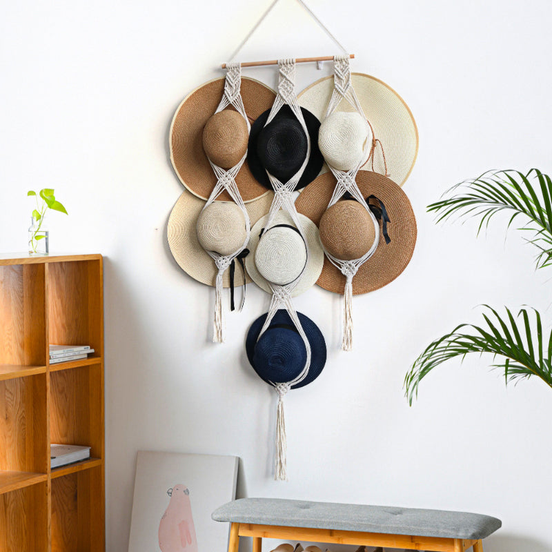 Handmade Linen Decorative Boho Hat Rack For Wall Hanging