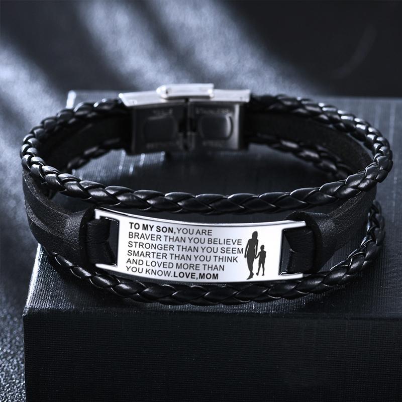 From Mom to Son - Steel & Leather Style Bracelet