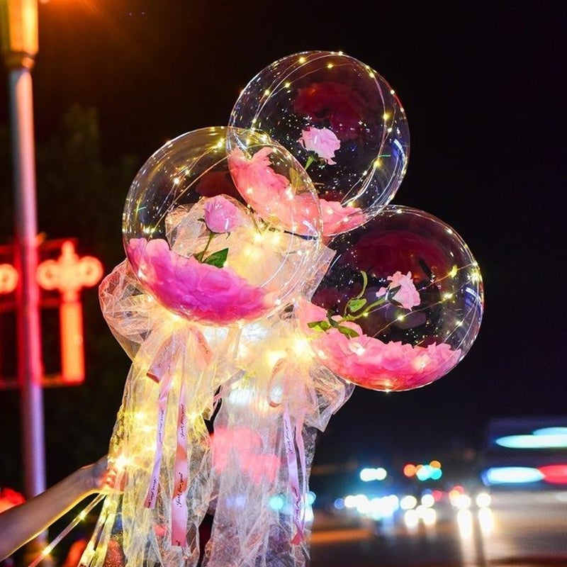 ❤️Valentine's Day Gift❤️ -  LED Luminous Rose Balloon Boba Bouquet