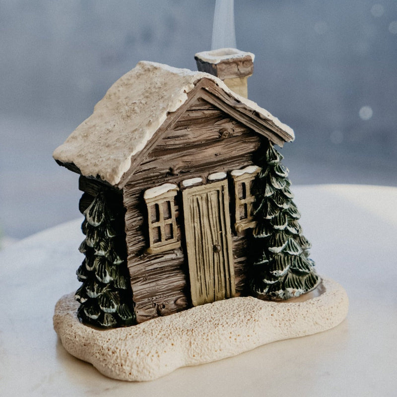 Log Cabin Snowy Winter Incense Cone Burner