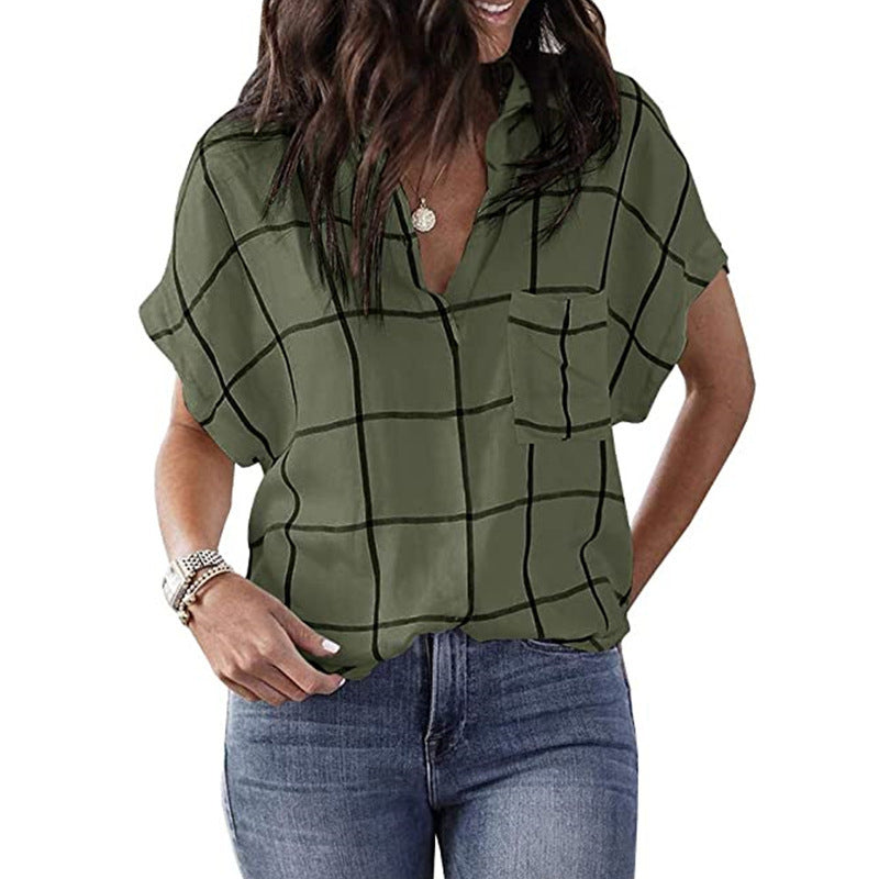 Plaid Print V-neck Shirt