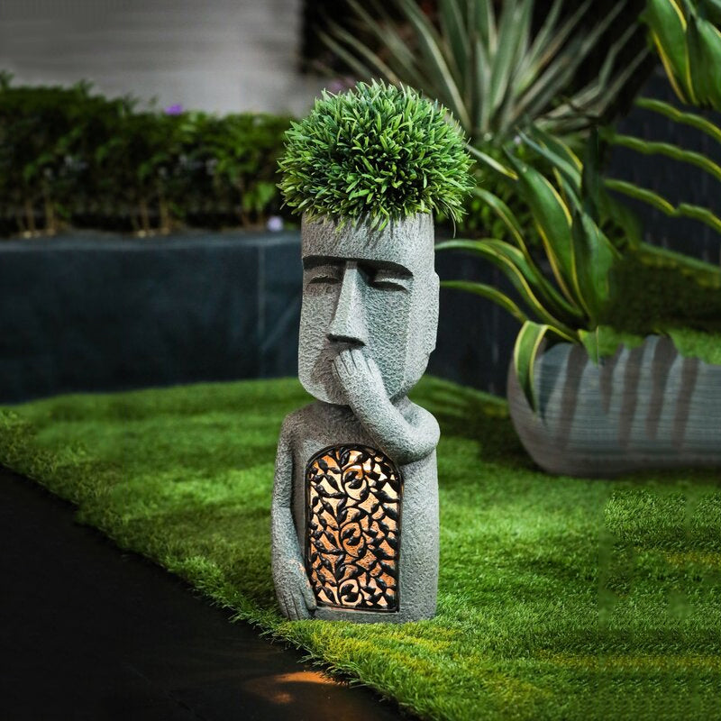 Solar LED Light Easter Island Flowerpot