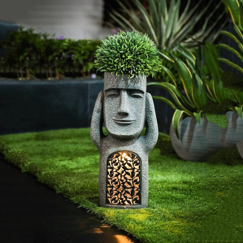 Solar LED Light Easter Island Flowerpot